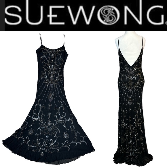 Sue Wong Dresses & Skirts - SUE WONG NOCTURNE VINTAGE BLACK SILK BEADED FORMAL SLEEVELESS FULL LENGTH DRESS
